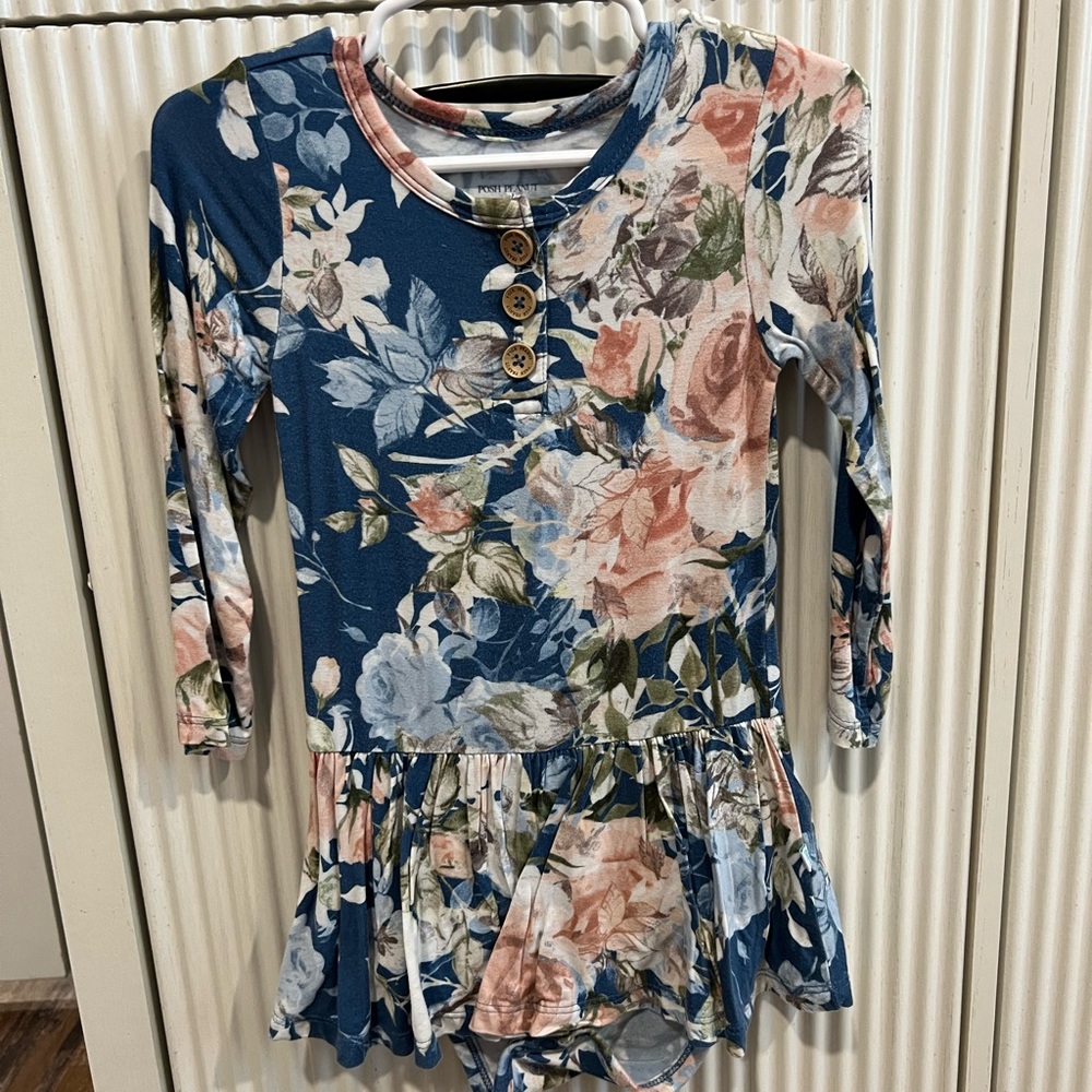 Posh Peanut Floral Long Sleeve Dress - Blue and Pink